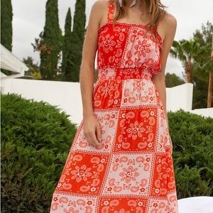 Lisa Says Gah Remi Dress in Bandana Paisley Print Size Medium M Red & White Cute
